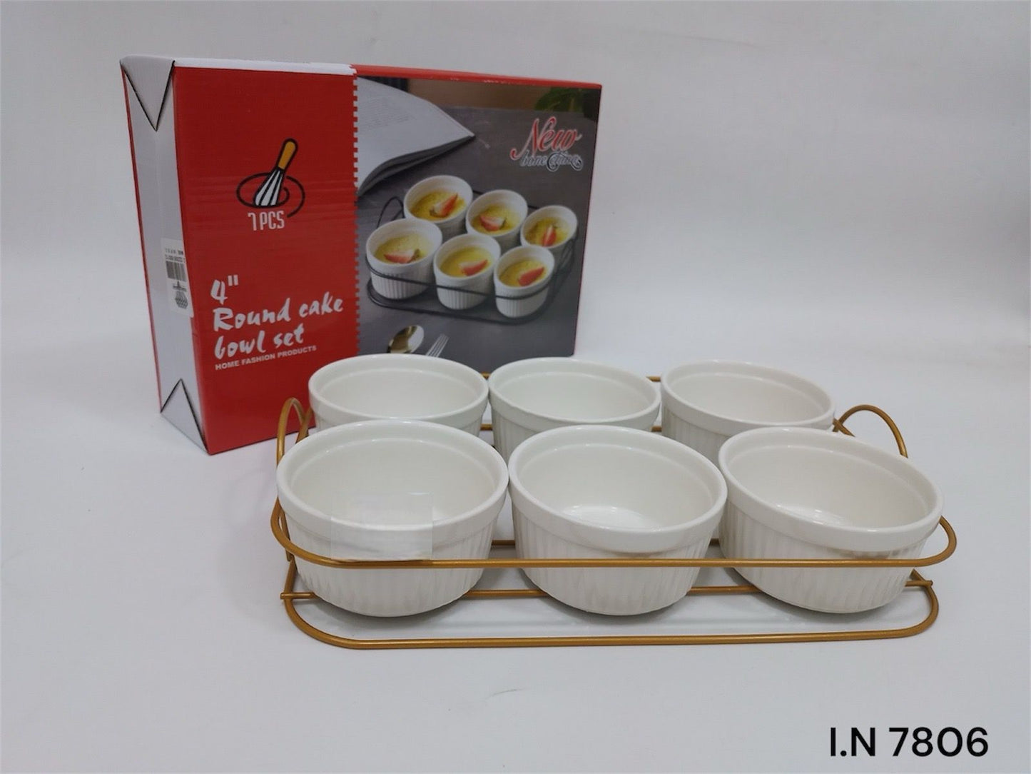 Round Ceramic Dessert Bowl Set with Metal Rack – 6 Pcs