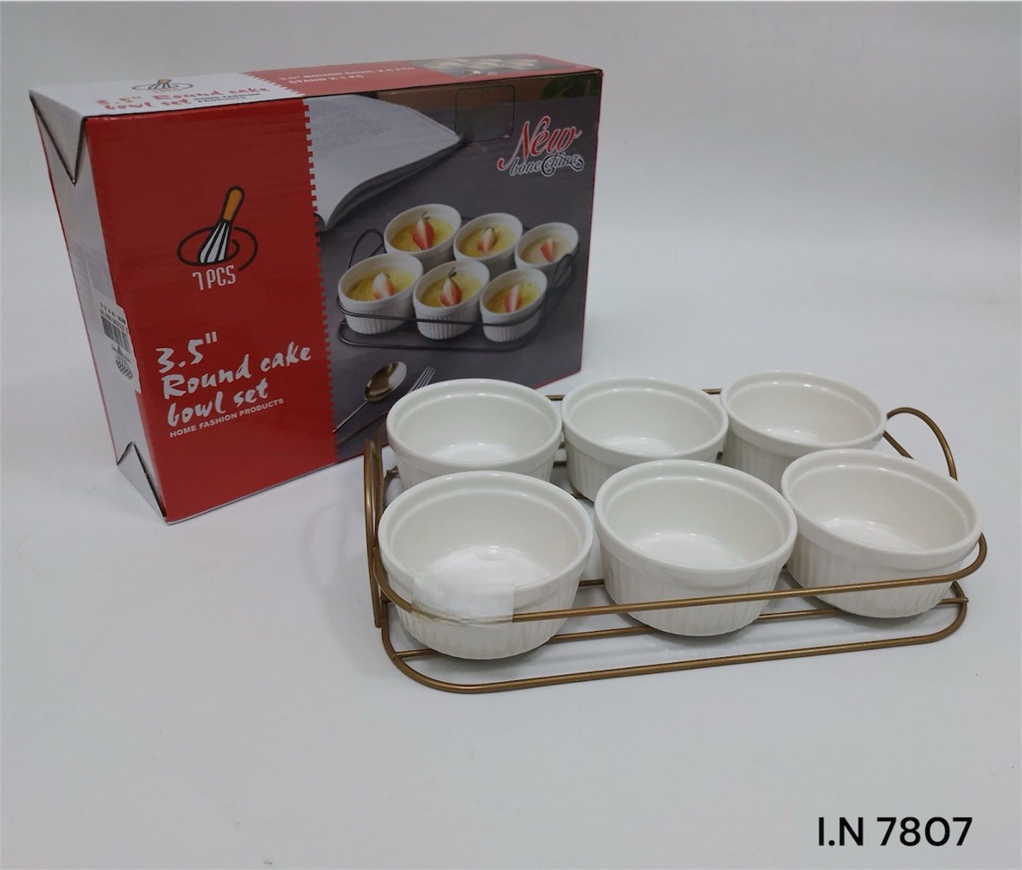 Round Ceramic Dessert Bowl Set with Metal Rack – 6 Pcs