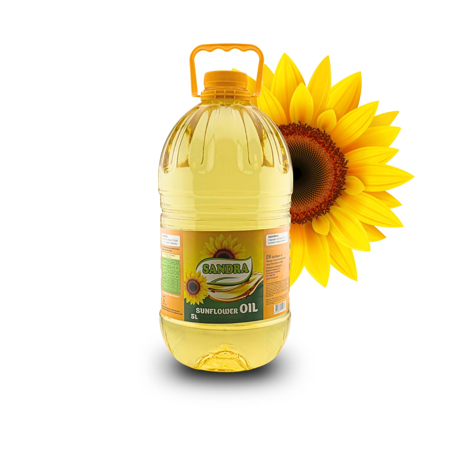 Sandra Sunflower Oil 5L, 1.32 GAL , 169 Oz – 100% Pure, Cholesterol Free