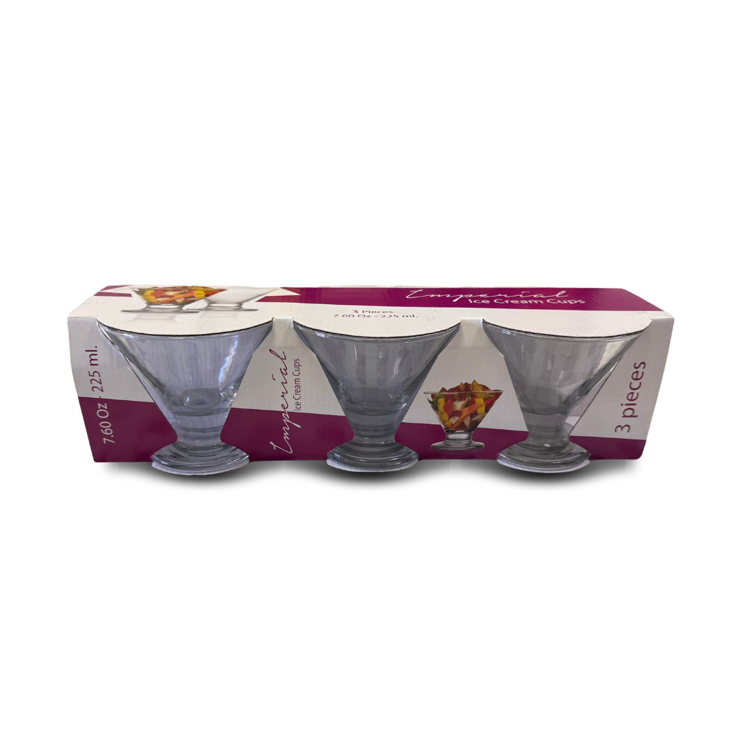 Glass Ice Cream Cup Set – 3 Pieces (225 ml)