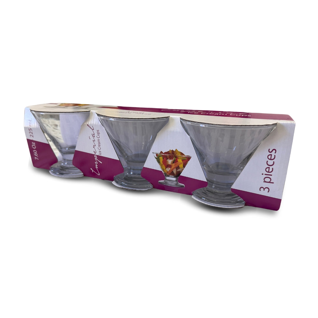 Glass Ice Cream Cup Set – 3 Pieces (225 ml)